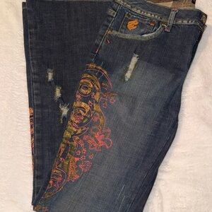 Rocawear Dark Blue Embroidered Boot Cut Jeans